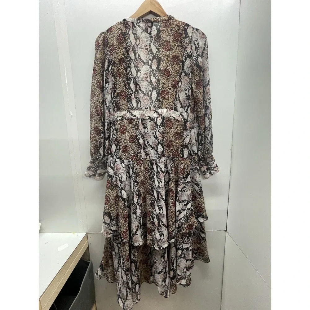 Becca‎ Tilley x Bar III Womens XS Snakeskin Leopard Tiered Ruffle Midi Dress